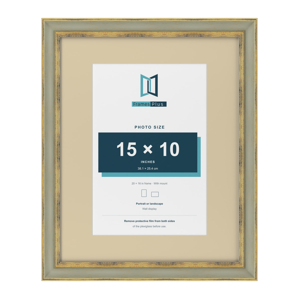 Cassis Green 20 x 16 inch picture frame with an ivory mount for a 15 x 10 inch photo
