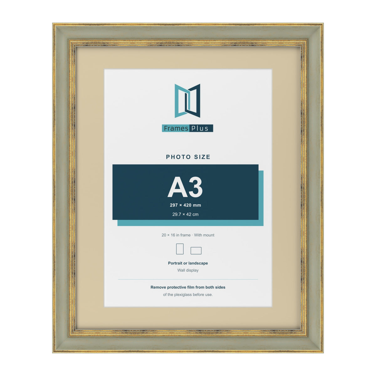 Cassis Green 20 x 16 inch picture frame with an ivory mount for an A3 photo