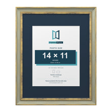Cassis Green 20 x 16 inch picture frame with a pacific blue mount for a 14 x 11 inch photo