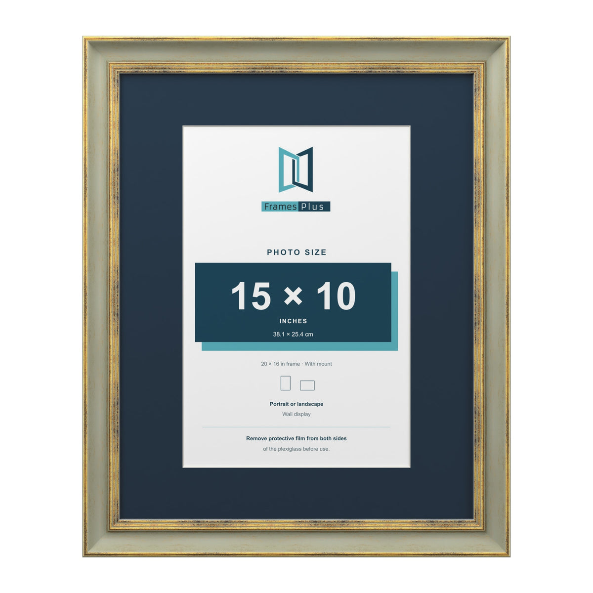 Cassis Green 20 x 16 inch picture frame with a pacific blue mount for a 15 x 10 inch photo