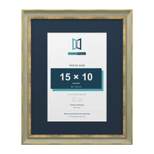 Cassis Green 20 x 16 inch picture frame with a pacific blue mount for a 15 x 10 inch photo