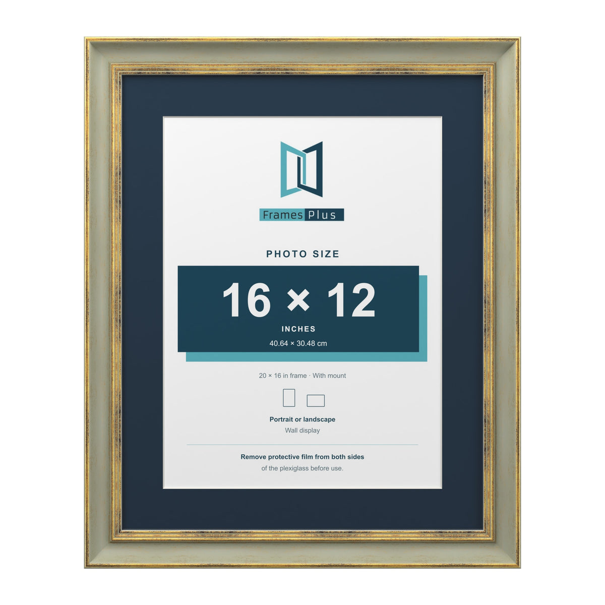 Cassis Green 20 x 16 inch picture frame with a pacific blue mount for a 16 x 12 inch photo