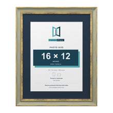 Cassis Green 20 x 16 inch picture frame with a pacific blue mount for a 16 x 12 inch photo