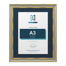 Cassis Green 20 x 16 inch picture frame with a pacific blue mount for an A3 photo