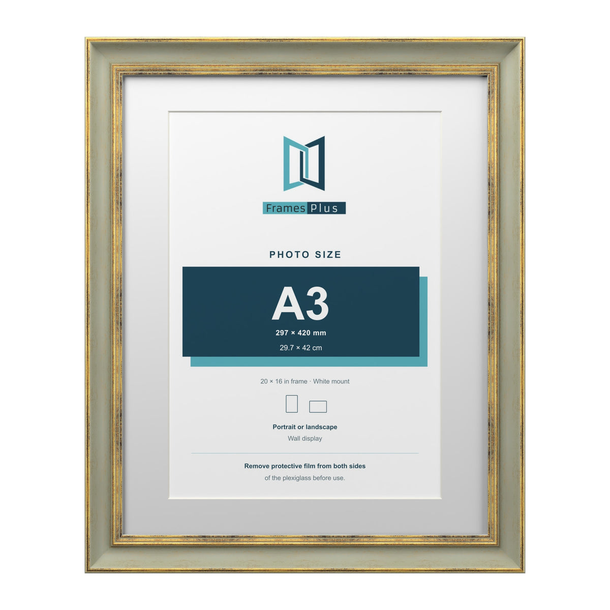 Cassis Green 20 x 16 inch picture frame with a white mount for an A3 photo