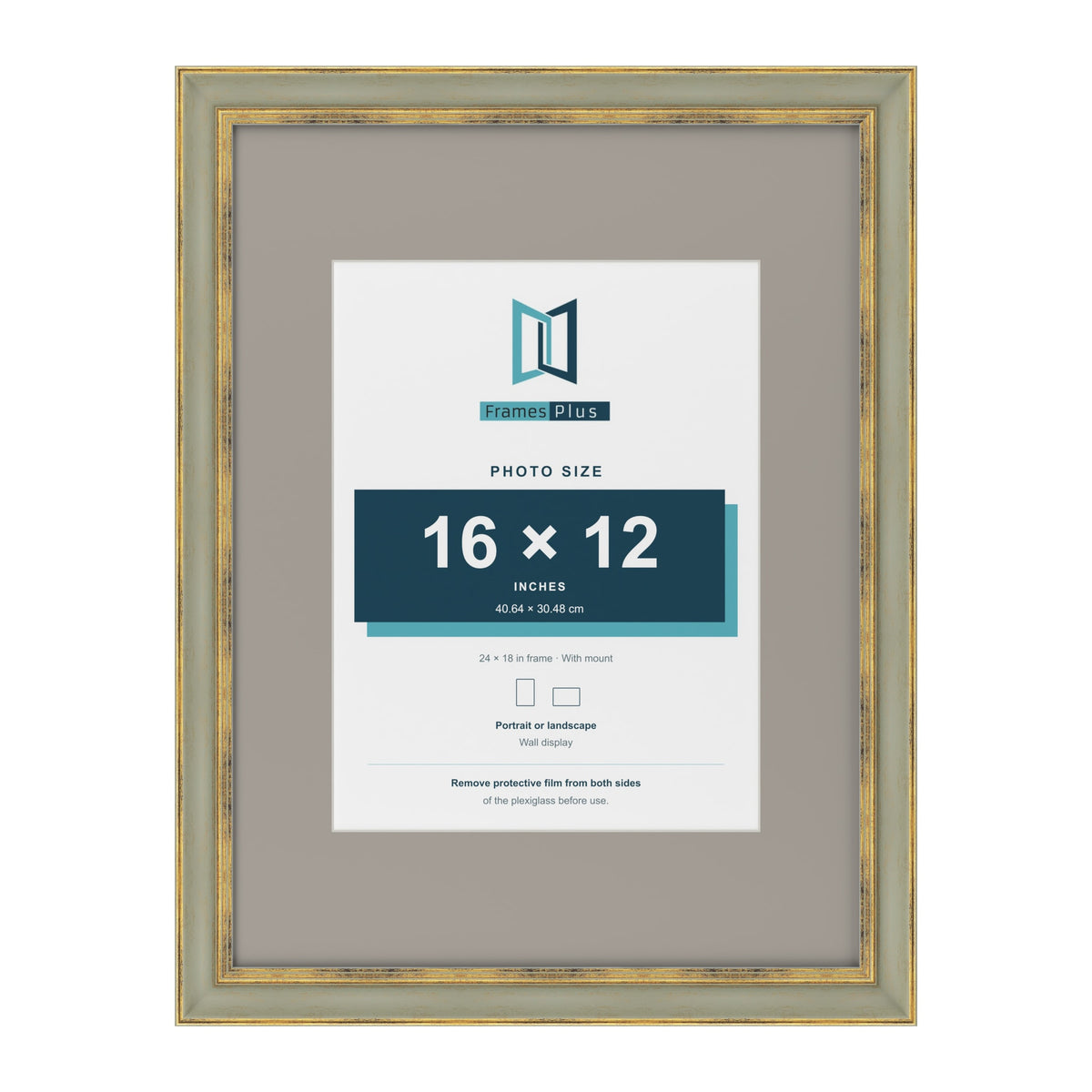 Cassis Green 24 x 18 inch picture frame with a dawn grey mount for a 16 x 12 inch photo