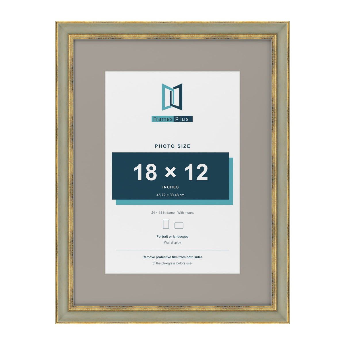Cassis Green 24 x 18 inch picture frame with a dawn grey mount for an 18 x 12 inch photo