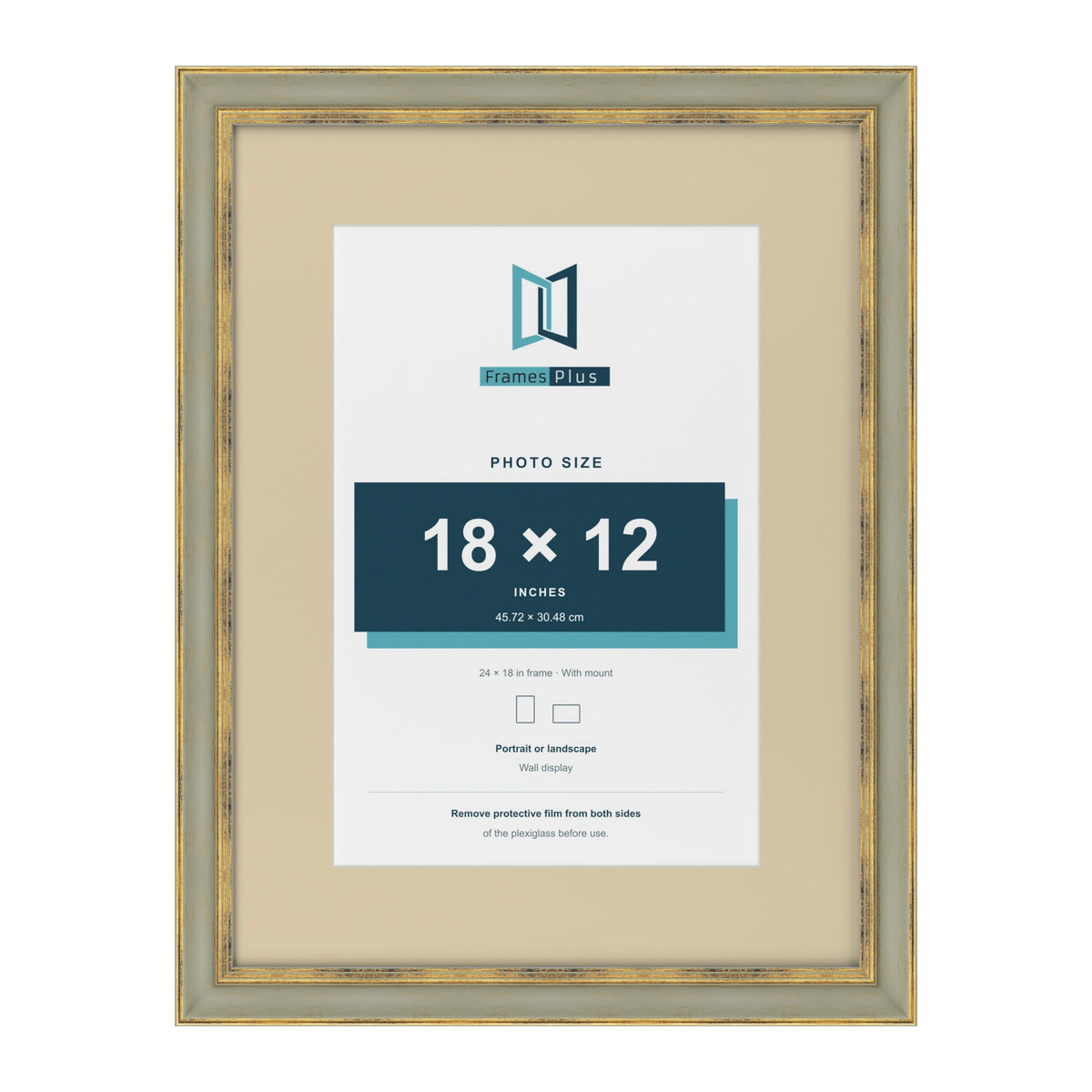 Cassis Green 24 x 18 inch picture frame with an ivory mount for an 18 x 12 inch photo
