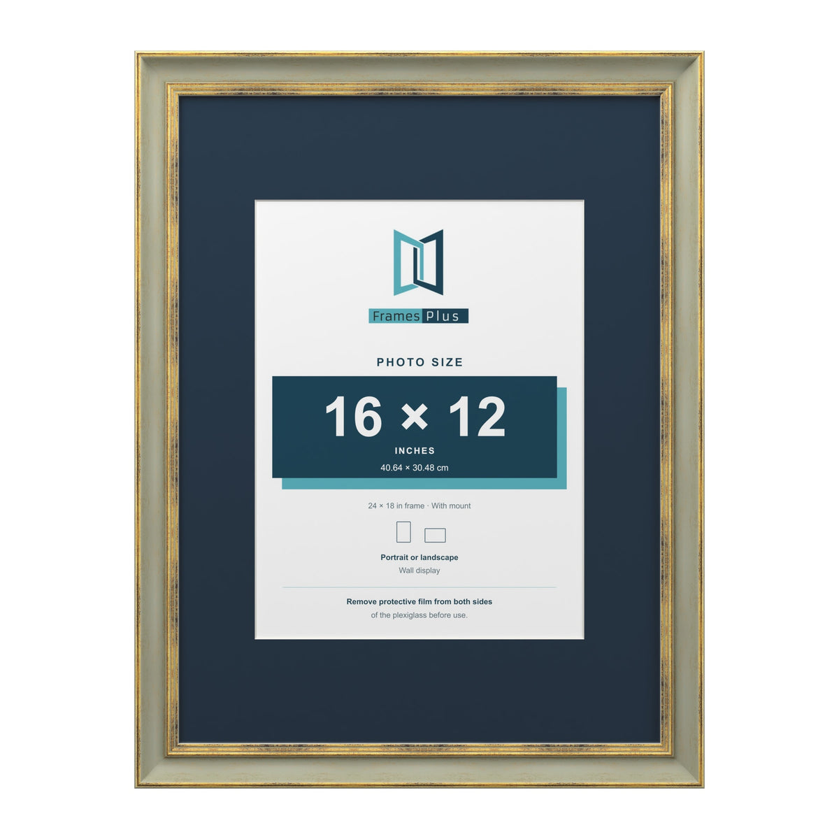 Cassis Green 24 x 18 inch picture frame with a pacific blue mount for a 16 x 12 inch photo