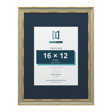 Cassis Green 24 x 18 inch picture frame with a pacific blue mount for a 16 x 12 inch photo
