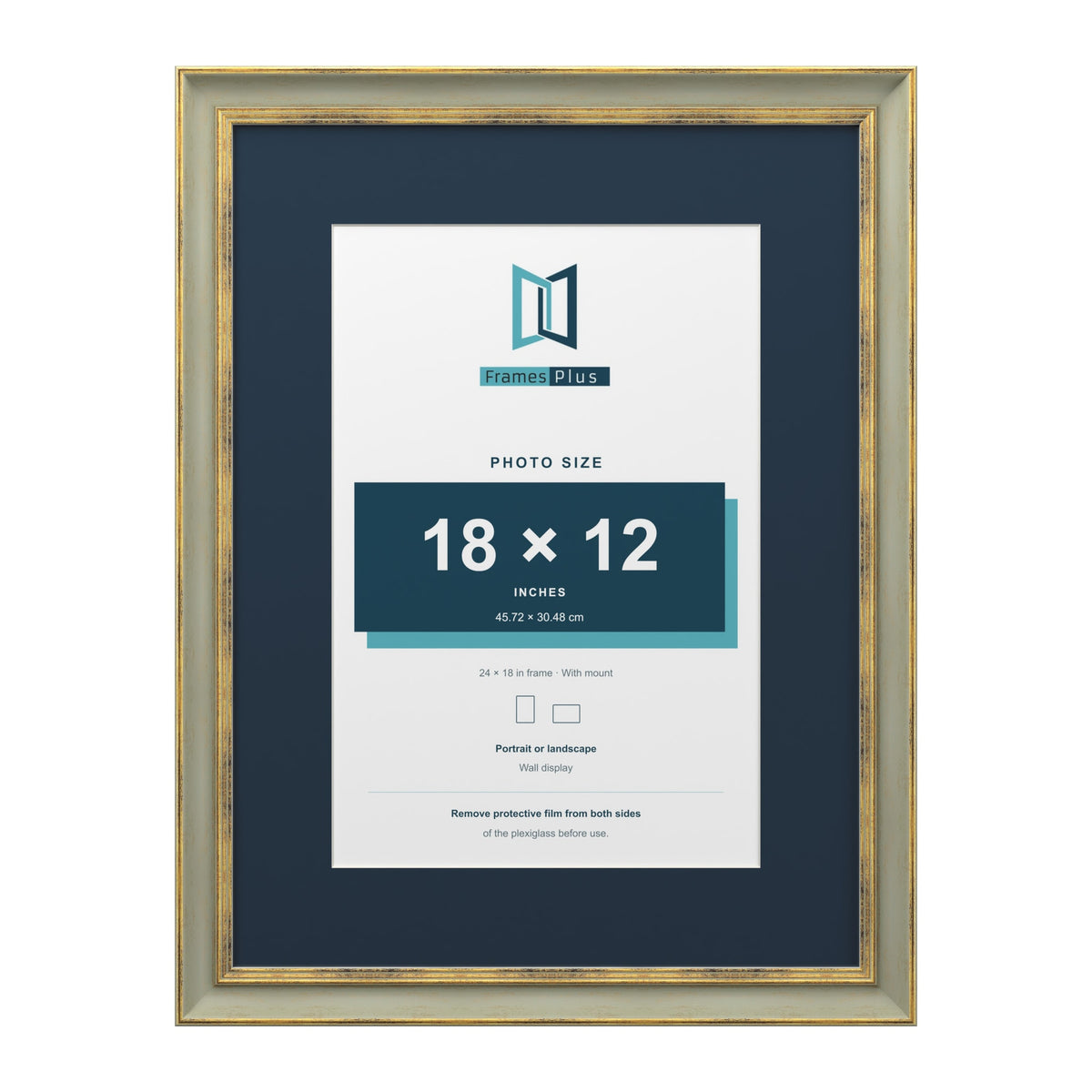 Cassis Green 24 x 18 inch picture frame with a pacific blue mount for an 18 x 12 inch photo