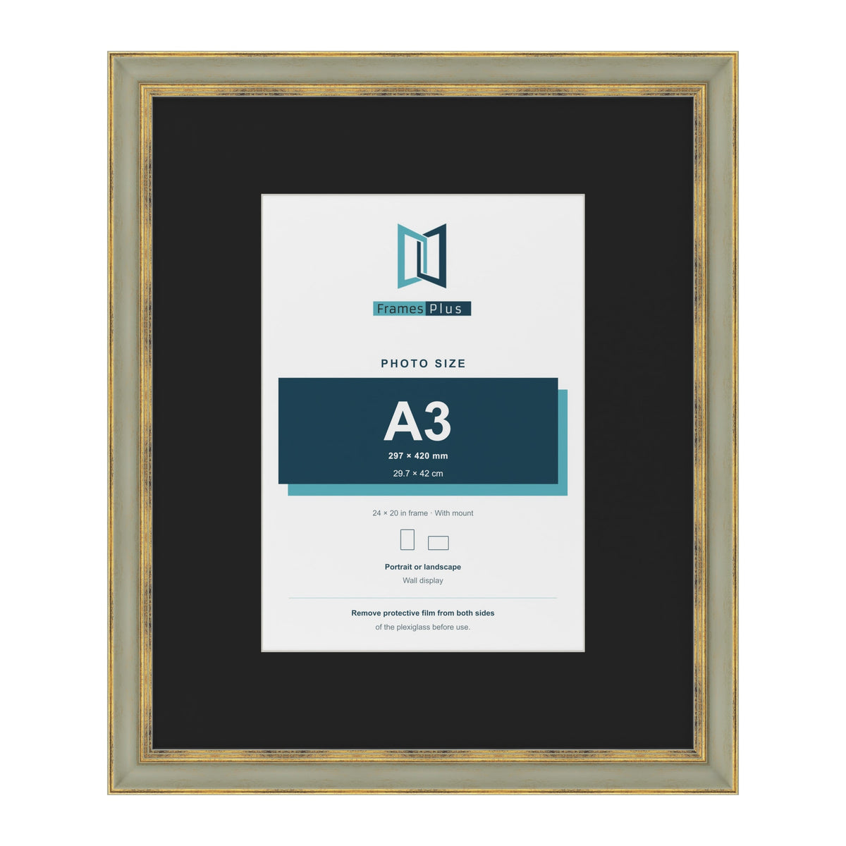 Cassis Green 24 x 20 inch picture frame with a black mount for an A3 photo