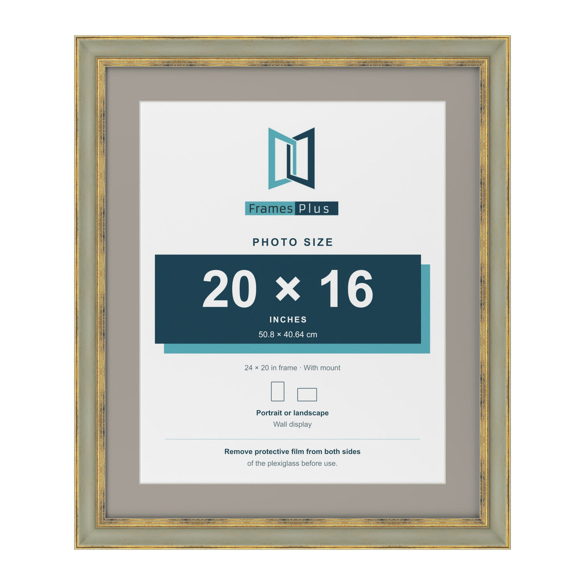 Cassis Green 24 x 20 inch picture frame with a dawn grey mount for a 20 x 16 inch photo