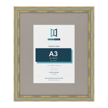 Cassis Green 24 x 20 inch picture frame with a dawn grey mount for an A3 photo