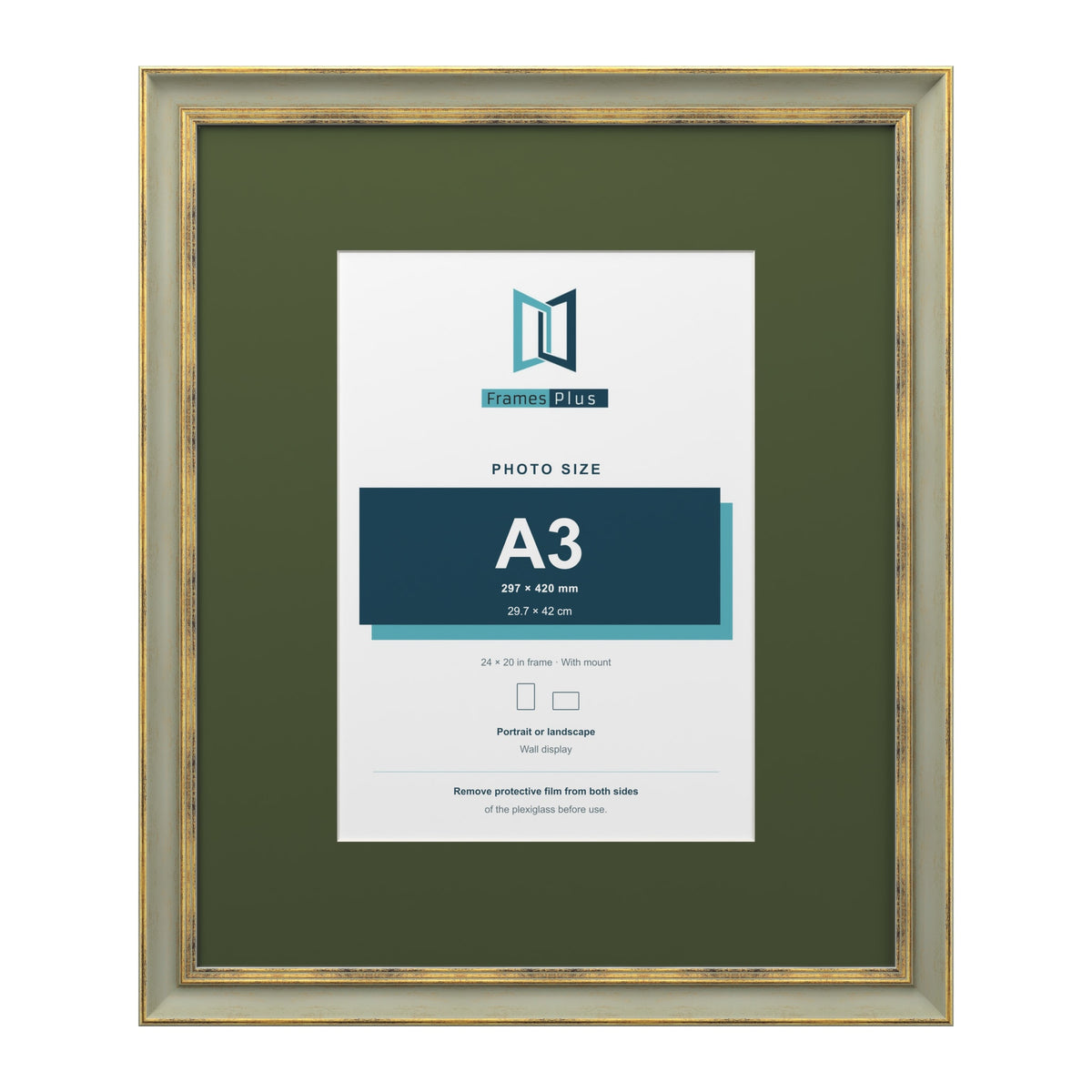 Cassis Green 24 x 20 inch picture frame with a green mount for an A3 photo