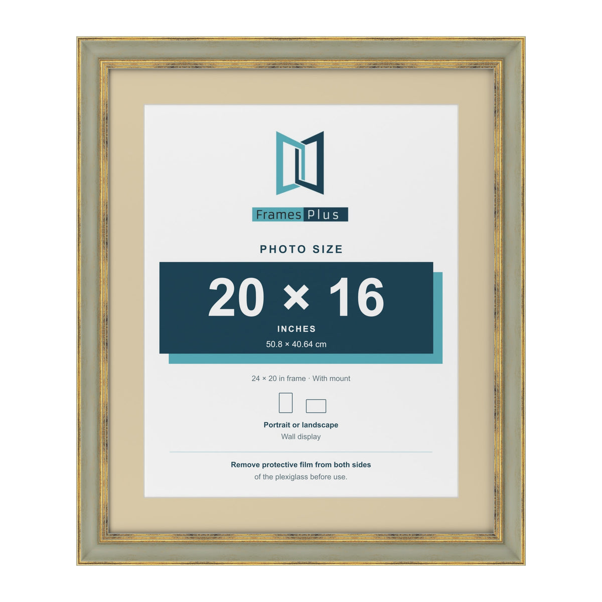 Cassis Green 24 x 20 inch picture frame with an ivory mount for a 20 x 16 inch photo
