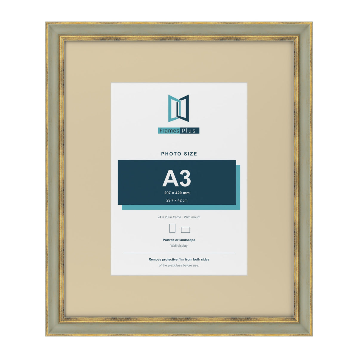 Cassis Green 24 x 20 inch picture frame with an ivory mount for an A3 photo