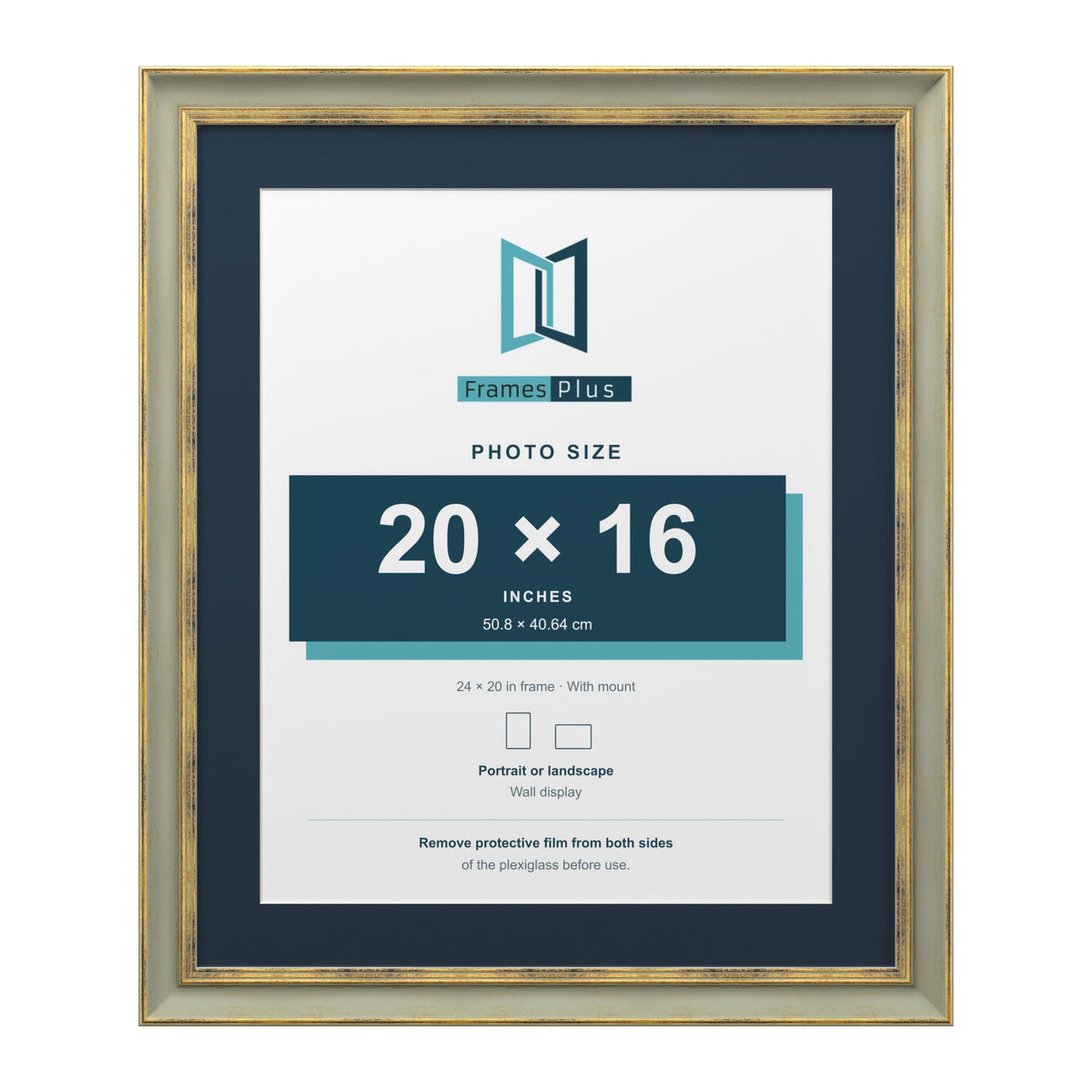 Cassis Green 24 x 20 inch picture frame with a pacific blue mount for a 20 x 16 inch photo