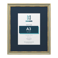 Cassis Green 24 x 20 inch picture frame with a pacific blue mount for an A3 photo