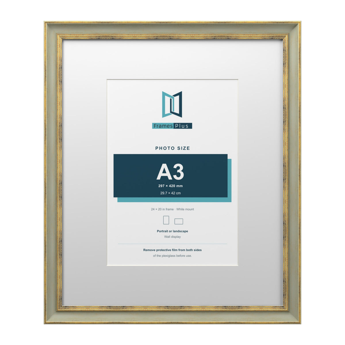 Cassis Green 24 x 20 inch picture frame with a white mount for an A3 photo