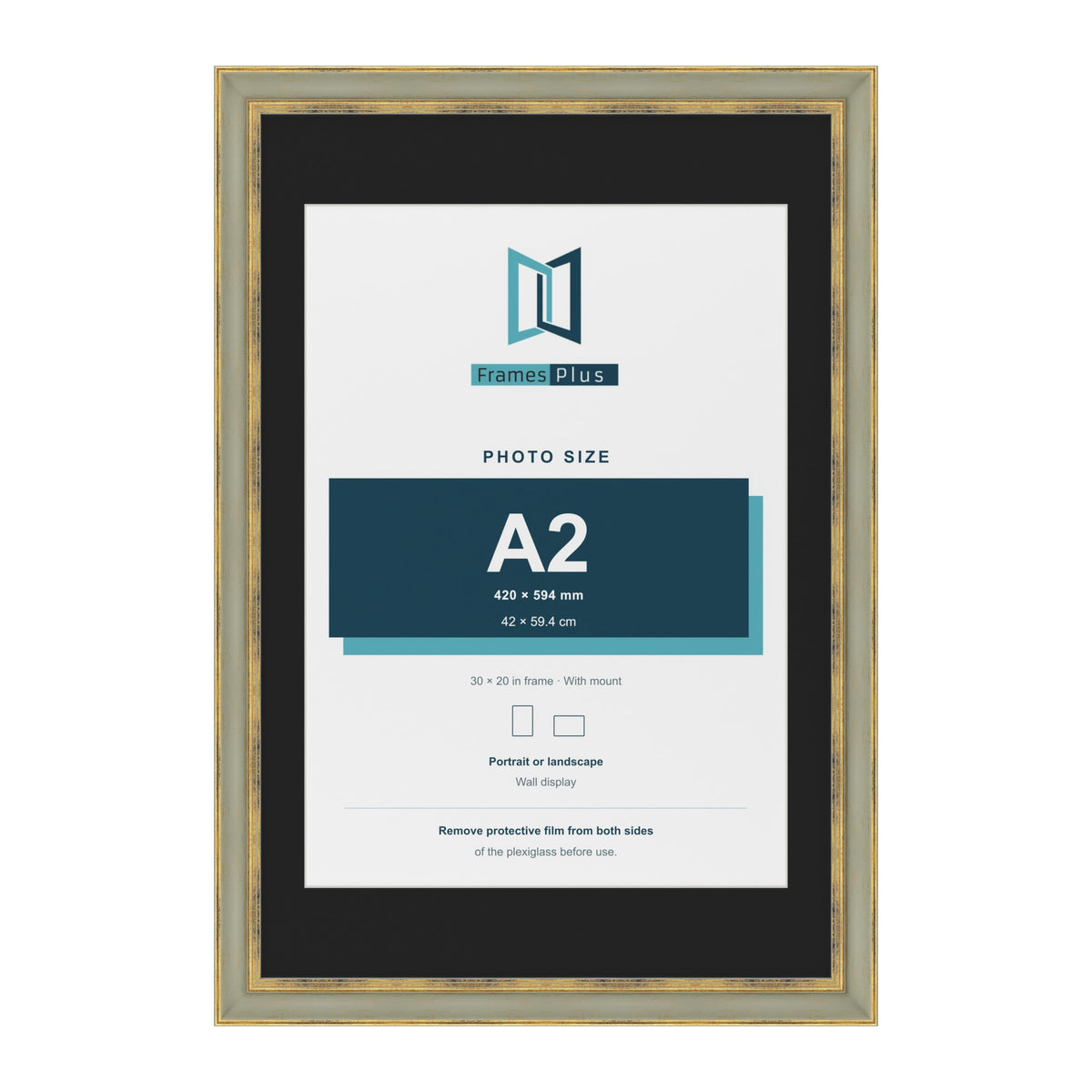 Cassis Green 30 x 20 inch picture frame with a black mount for an A2 photo