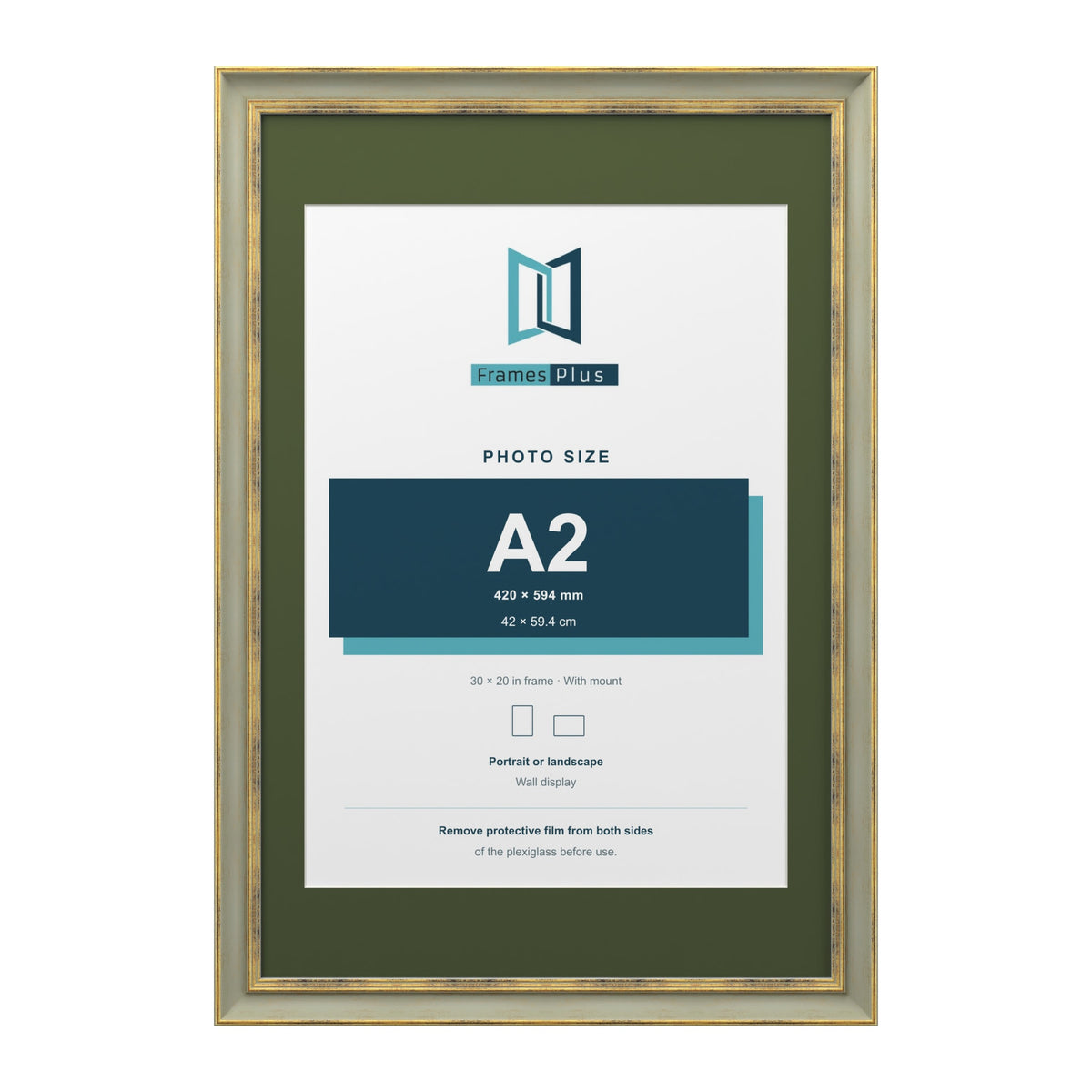 Cassis Green 30 x 20 inch picture frame with a green mount for an A2 photo