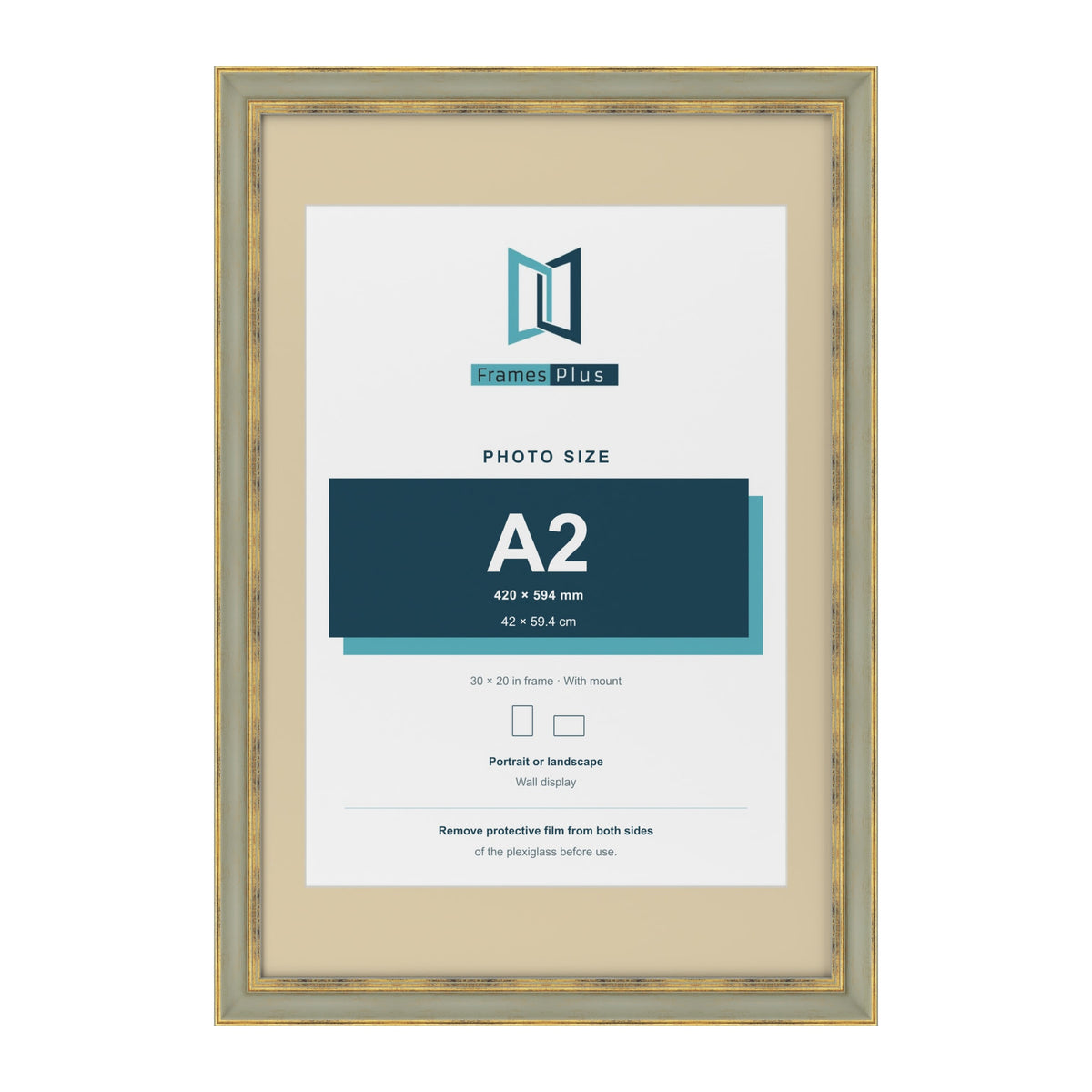 Cassis Green 30 x 20 inch picture frame with an ivory mount for an A2 photo