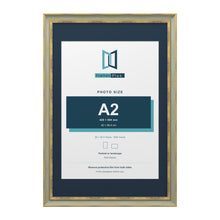 Cassis Green 30 x 20 inch picture frame with a pacific blue mount for an A2 photo