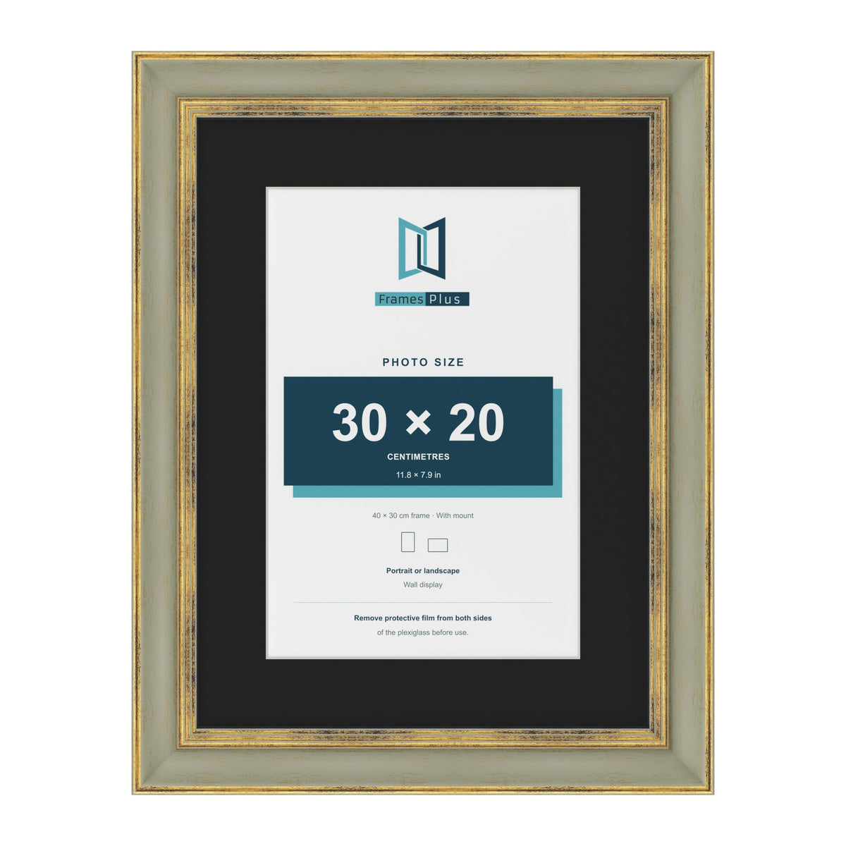 Cassis Green 40 x 30 cm picture frame with a black mount for a 30 x 20 cm photo