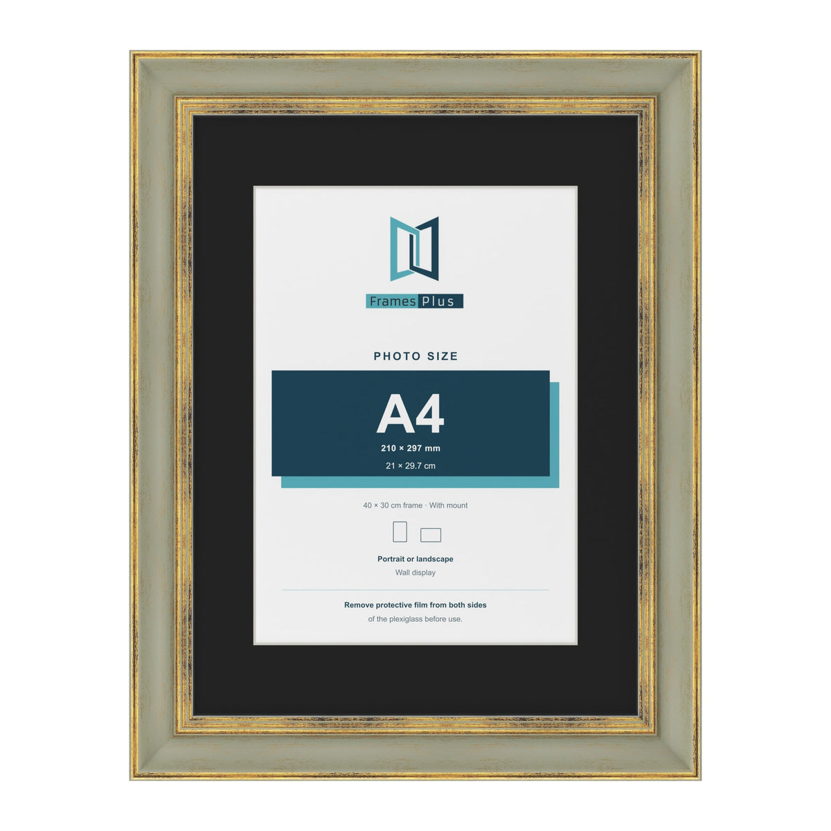 Cassis Green 40 x 30 cm picture frame with a black mount for an A4 photo
