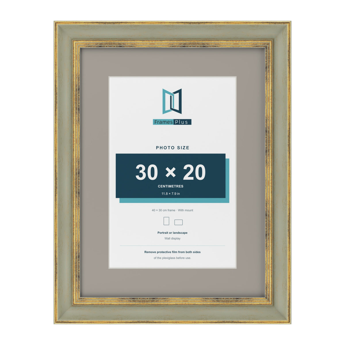 Cassis Green 40 x 30 cm picture frame with a dawn grey mount for a 30 x 20 cm photo