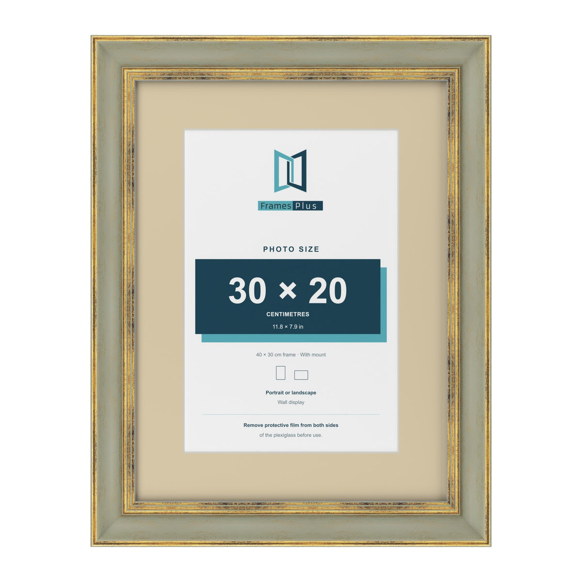 Cassis Green 40 x 30 cm picture frame with an ivory mount for a 30 x 20 cm photo