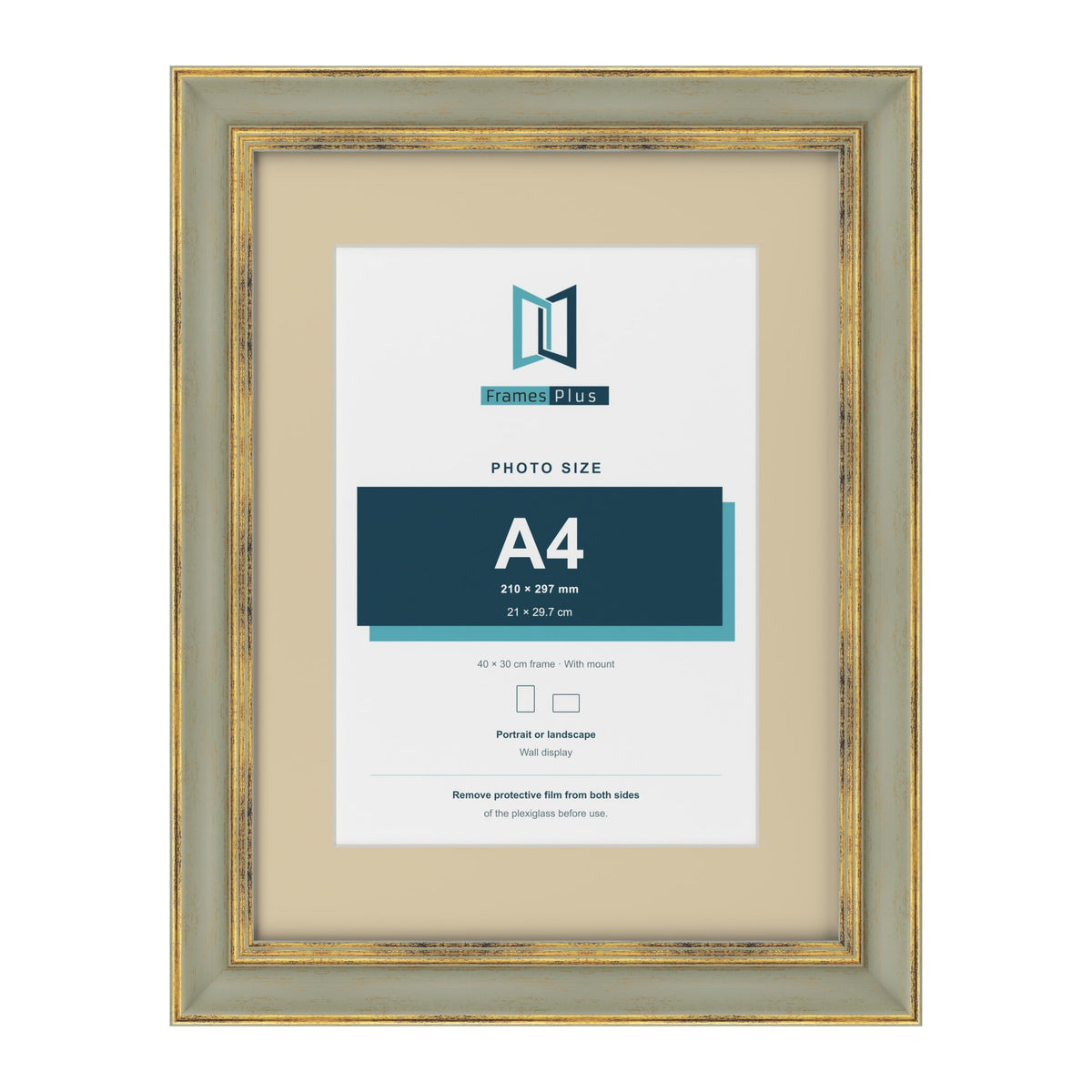 Cassis Green 40 x 30 cm picture frame with an ivory mount for an A4 photo