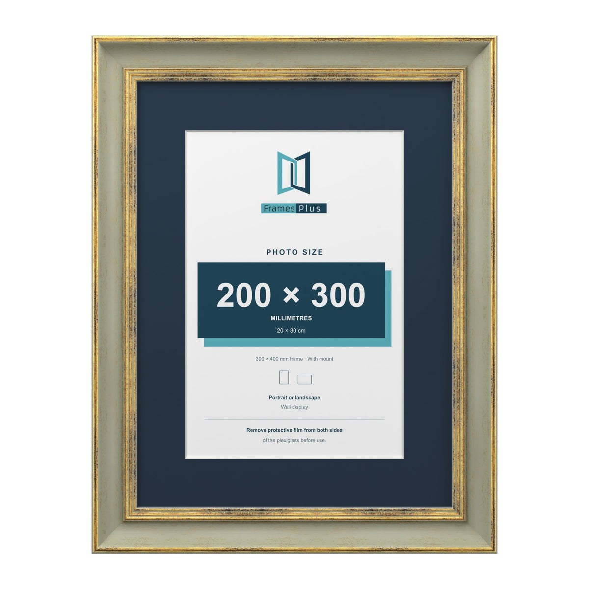 Cassis Green 40 x 30 cm picture frame with a pacific blue mount for a 30 x 20 cm photo