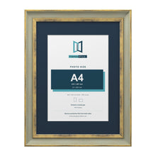 Cassis Green 40 x 30 cm picture frame with a pacific blue mount for an A4 photo