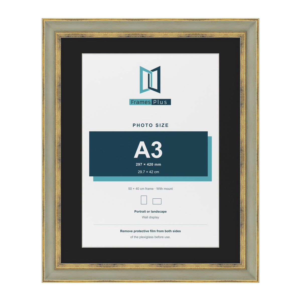 Cassis Green 50 x 40 cm picture frame with a black mount for an A3 photo