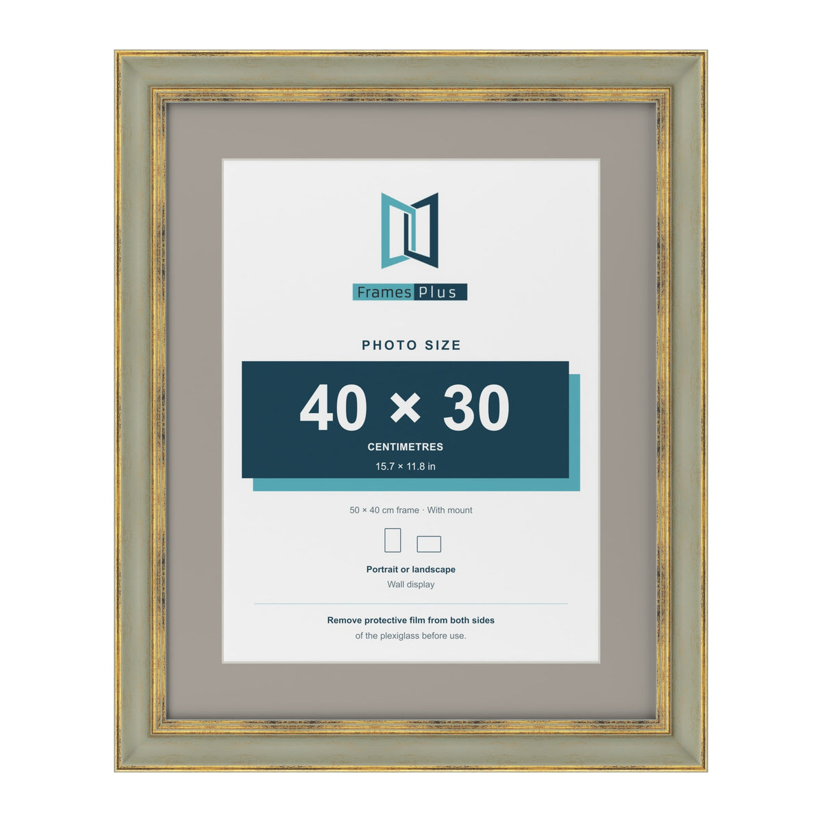 Cassis Green 50 x 40 cm picture frame with a dawn grey mount for a 40 x 30 cm photo