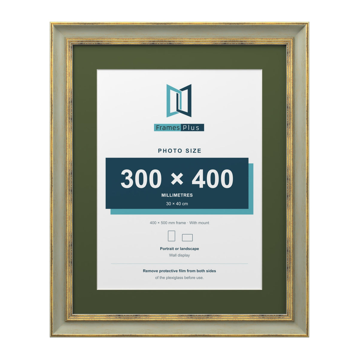 Cassis Green 50 x 40 cm picture frame with a green mount for a 40 x 30 cm photo