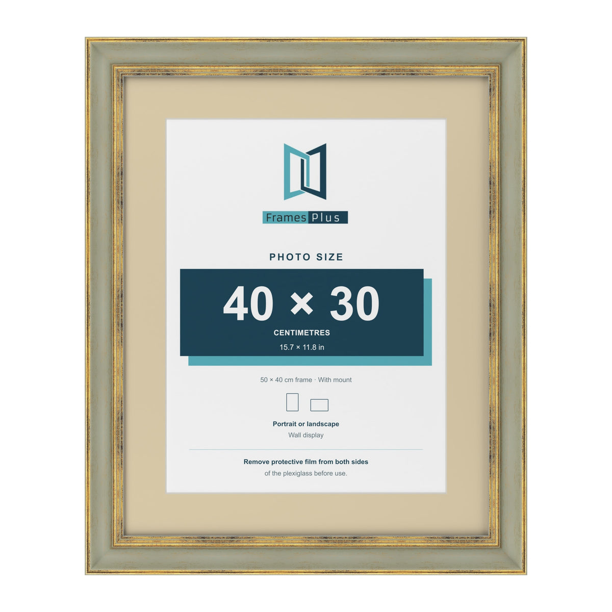 Cassis Green 50 x 40 cm picture frame with an ivory mount for a 40 x 30 cm photo