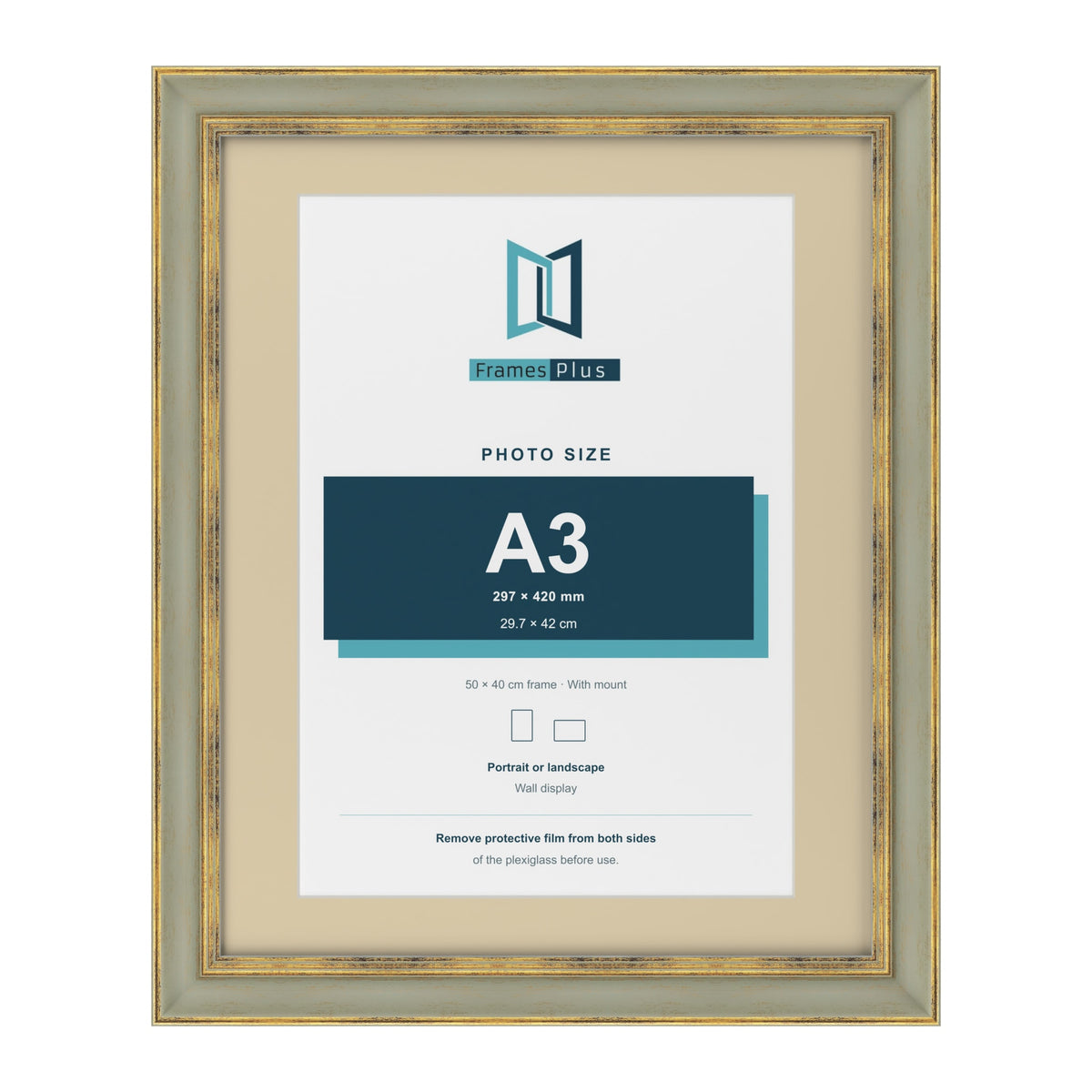 Cassis Green 50 x 40 cm picture frame with an ivory mount for an A3 photo