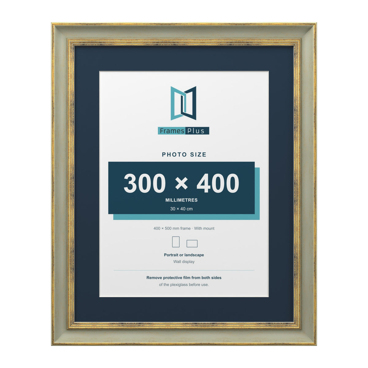 Cassis Green 50 x 40 cm picture frame with a pacific blue mount for a 40 x 30 cm photo