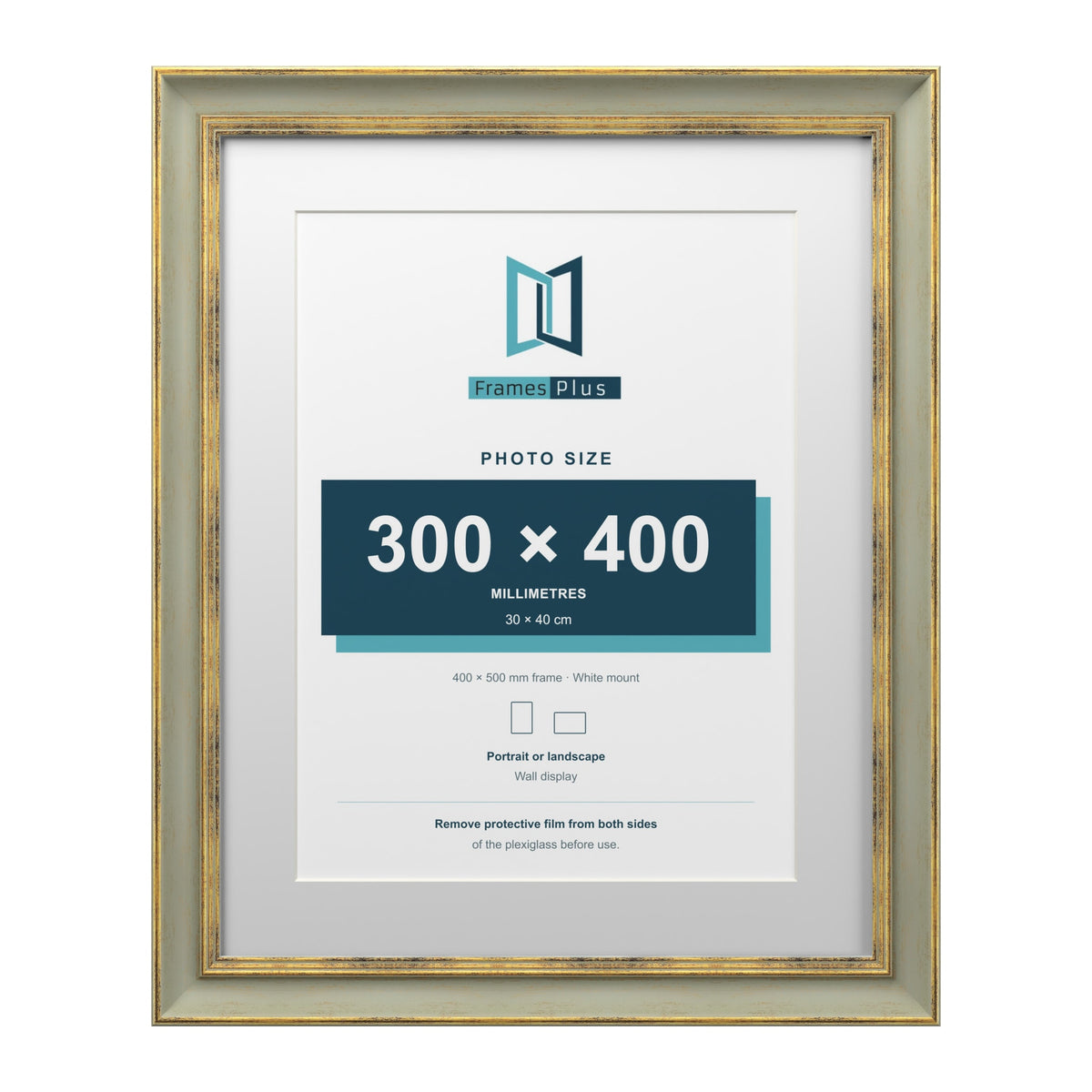 Cassis Green 50 x 40 cm picture frame with a white mount for a 40 x 30 cm photo
