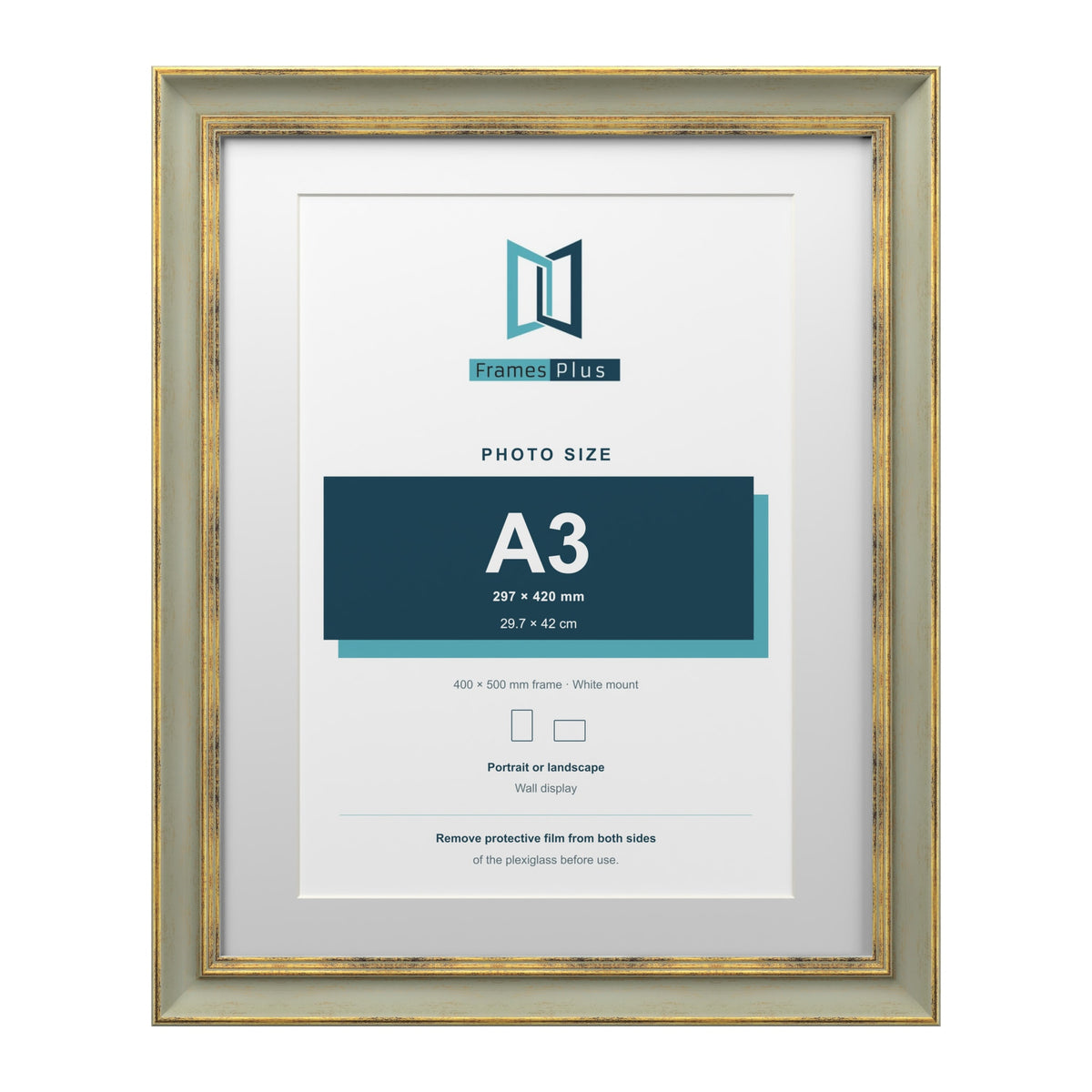 Cassis Green 50 x 40 cm picture frame with a white mount for an A3 photo