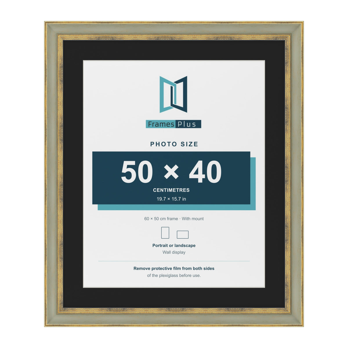 Cassis Green 60 x 50 cm picture frame with a black mount for a 50 x 40 cm photo