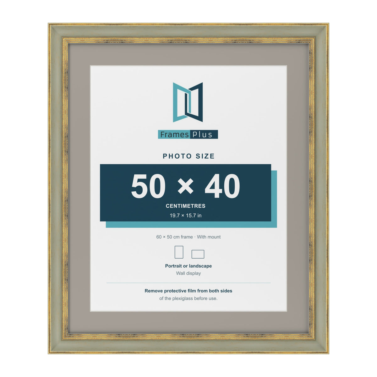 Cassis Green 60 x 50 cm picture frame with a dawn grey mount for a 50 x 40 cm photo