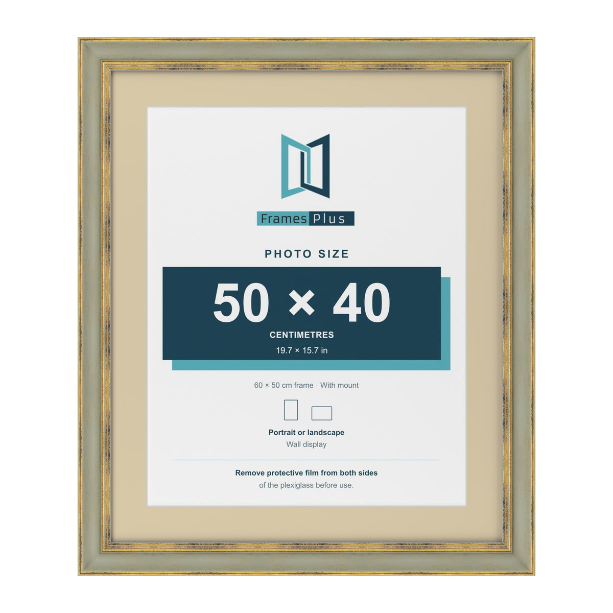 Cassis Green 60 x 50 cm picture frame with an ivory mount for a 50 x 40 cm photo