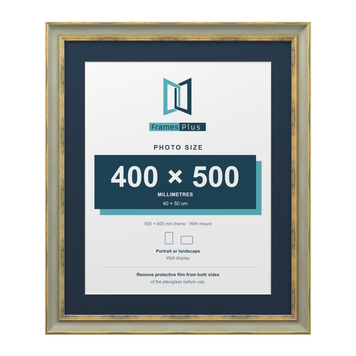 Cassis Green 60 x 50 cm picture frame with a pacific blue mount for a 50 x 40 cm photo