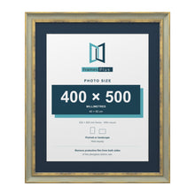 Cassis Green 60 x 50 cm picture frame with a pacific blue mount for a 50 x 40 cm photo
