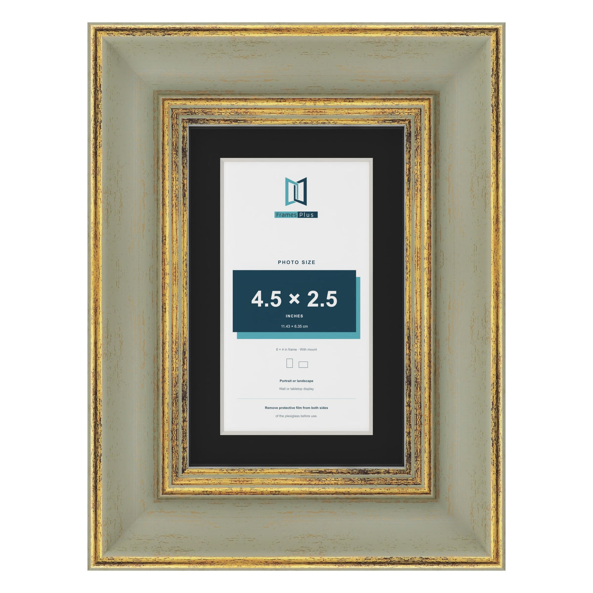 Cassis Green 6 x 4 inch picture frame with a black mount for a 4.5 x 2.5 inch photo