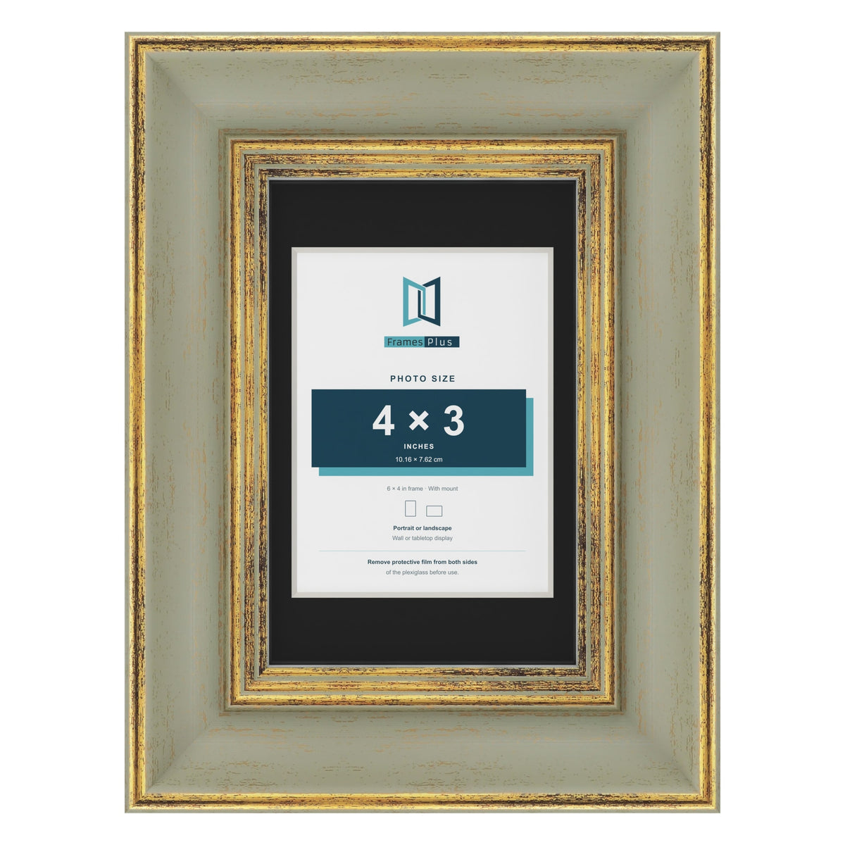 Cassis Green 6 x 4 inch picture frame with a black mount for a 4 x 3 inch photo